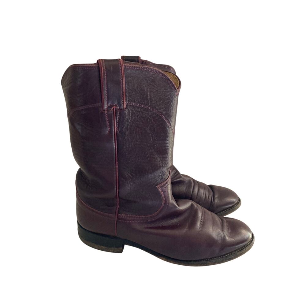 Vintage Justin Cowboy Boots Maroon Leather Western Style 3037 Men’s 7D USA Made
